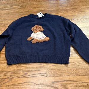 debut Navy Crewneck Sweater with Plush Teddy Bear Applique Size S/M